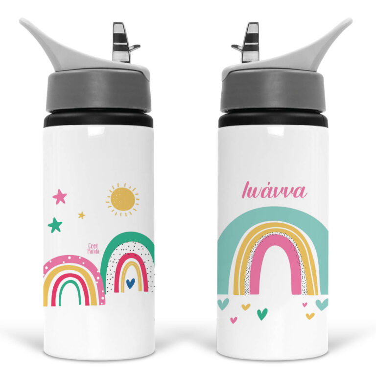 Μπουκάλι νερού με καλαμάκι λευκό “Ουράνια Τόξα”