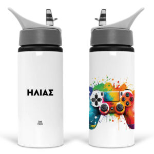 Μπουκάλι νερού με καλαμάκι λευκό “Colourful playstation”