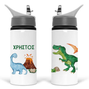 Μπουκάλι νερού με καλαμάκι λευκό “Δεινοσαυράκια”