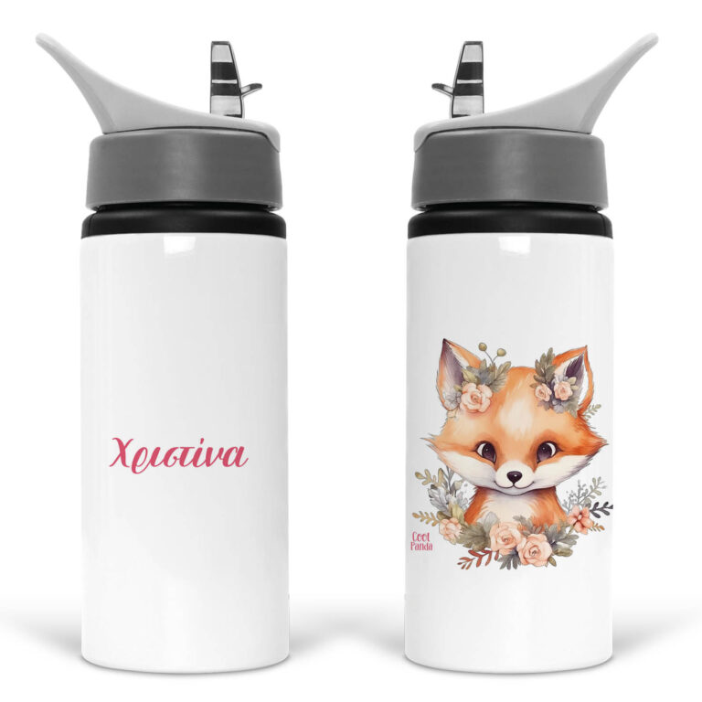 Μπουκάλι νερού με καλαμάκι λευκό “Αλεπουδάκι”