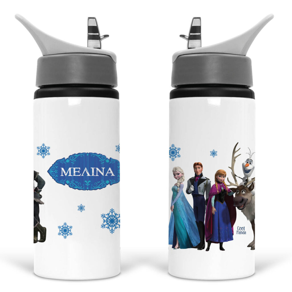 Μπουκάλι νερού με καλαμάκι λευκό “Frozen”