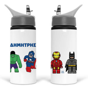 Μπουκάλι νερού με καλαμάκι λευκό “Marvel Heroes”