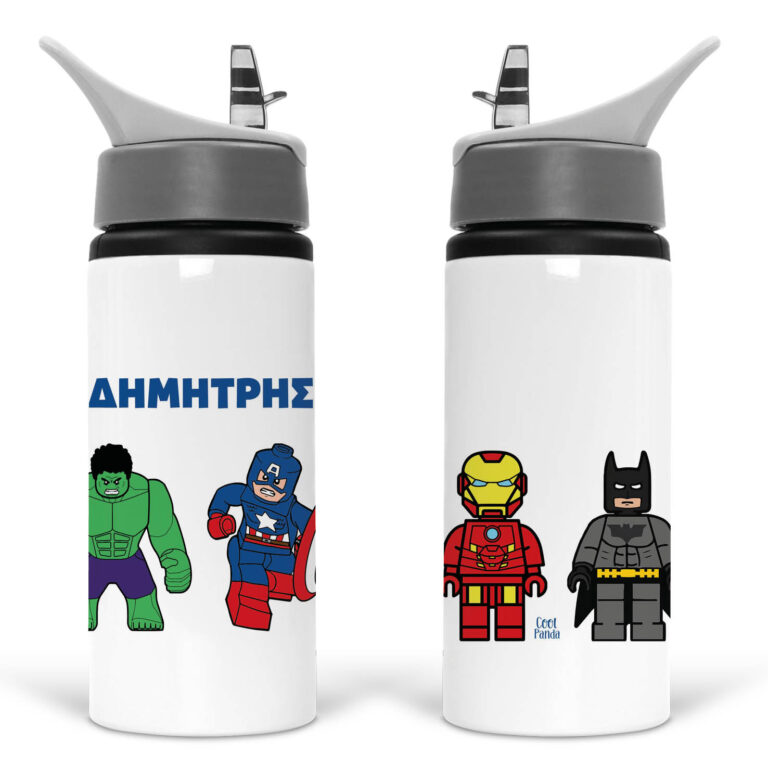 Μπουκάλι νερού με καλαμάκι λευκό “Marvel Heroes”
