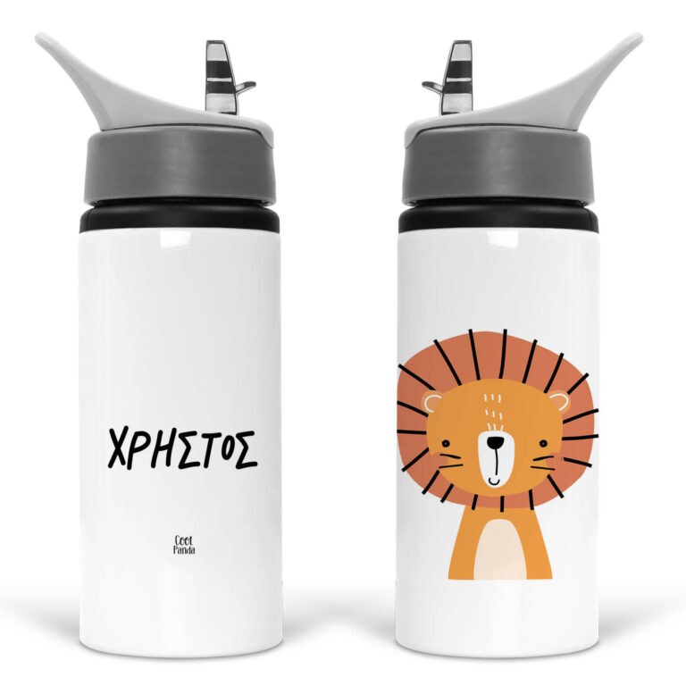 Μπουκάλι νερού με καλαμάκι λευκό “Λιονταράκι”
