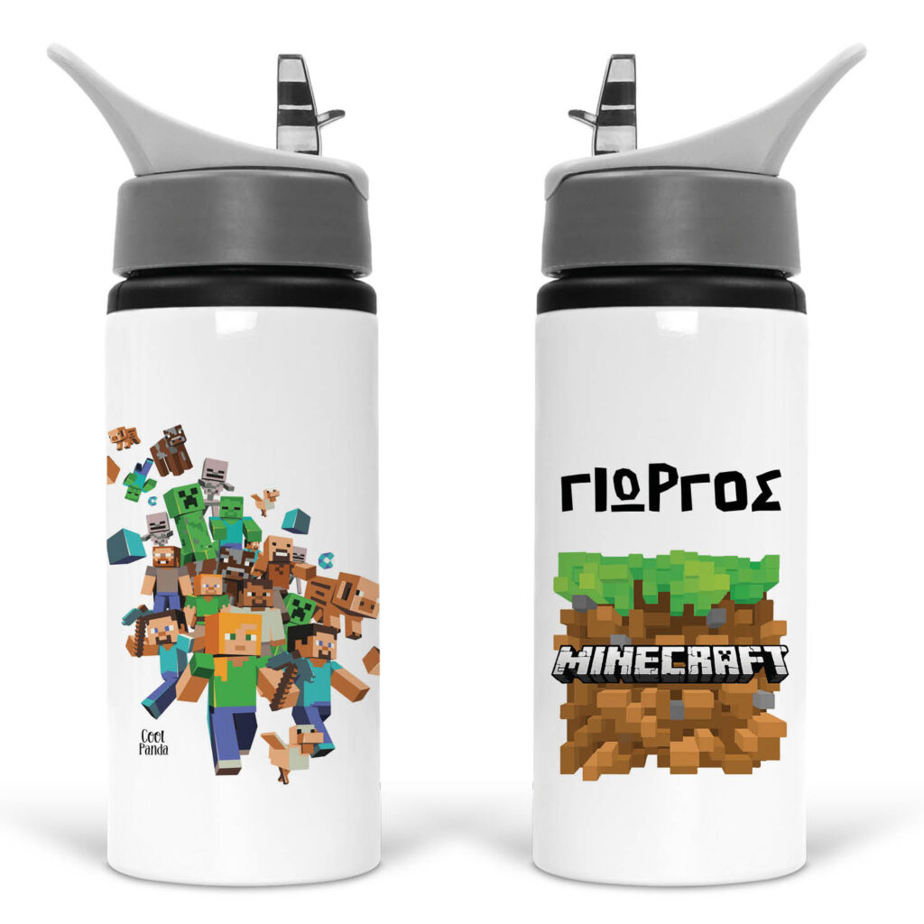 Μπουκάλι νερού με καλαμάκι λευκό “Minecraft”