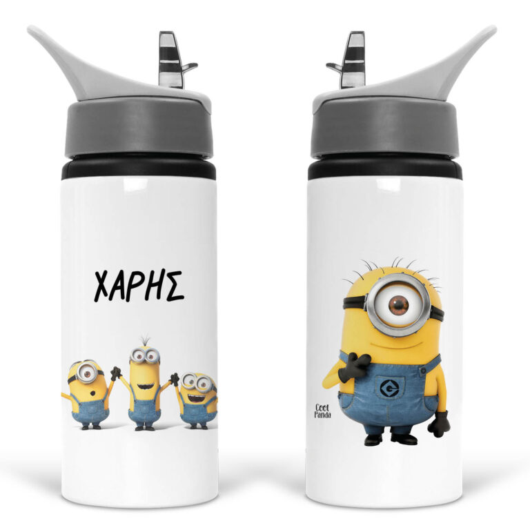Μπουκάλι νερού με καλαμάκι λευκό “Minnions”