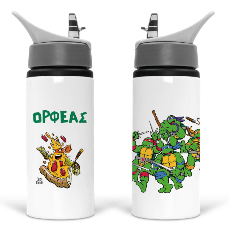 Μπουκάλι νερού με καλαμάκι λευκό “Χελωνονιντζάκια”