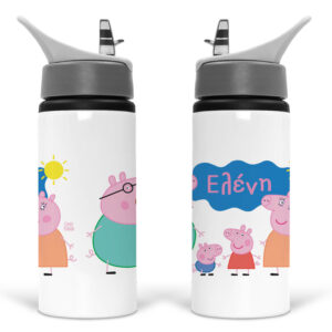 Μπουκάλι νερού με καλαμάκι λευκό “Peppa pig”