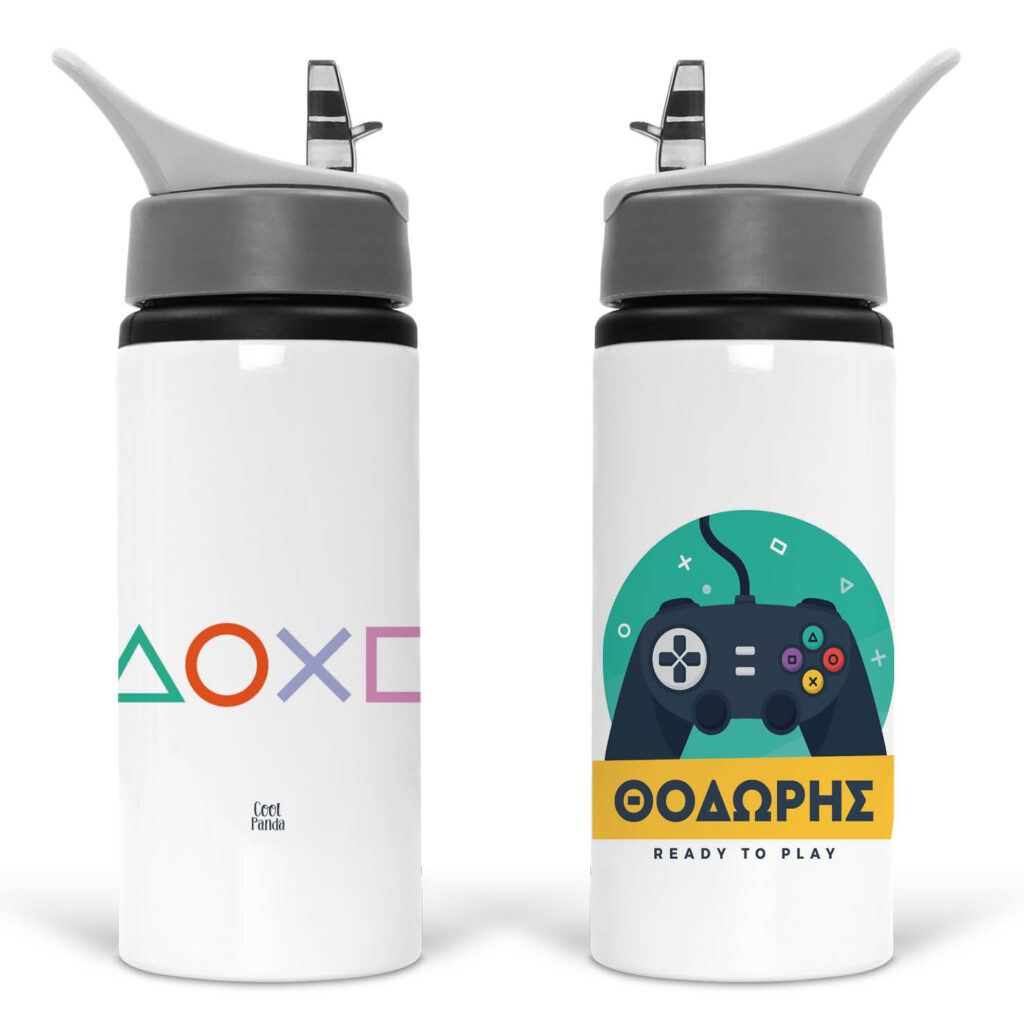Μπουκάλι νερού με καλαμάκι λευκό “Playstation”