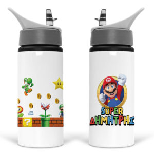 Μπουκάλι νερού με καλαμάκι λευκό “Super Mario”