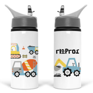 Μπουκάλι νερού με καλαμάκι λευκό “Trucks”