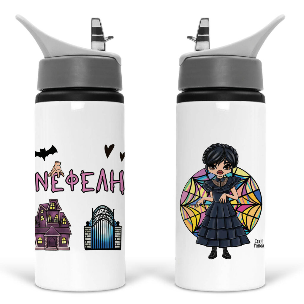 Μπουκάλι νερού με καλαμάκι λευκό “Wednesday”