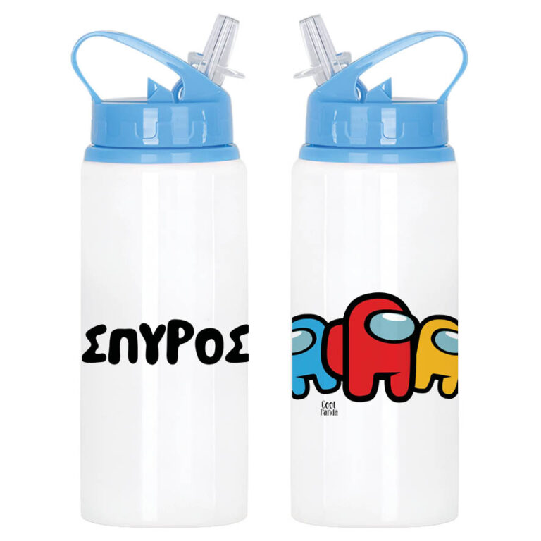 Μπουκάλι νερού με καλαμάκι λευκό “Among us”