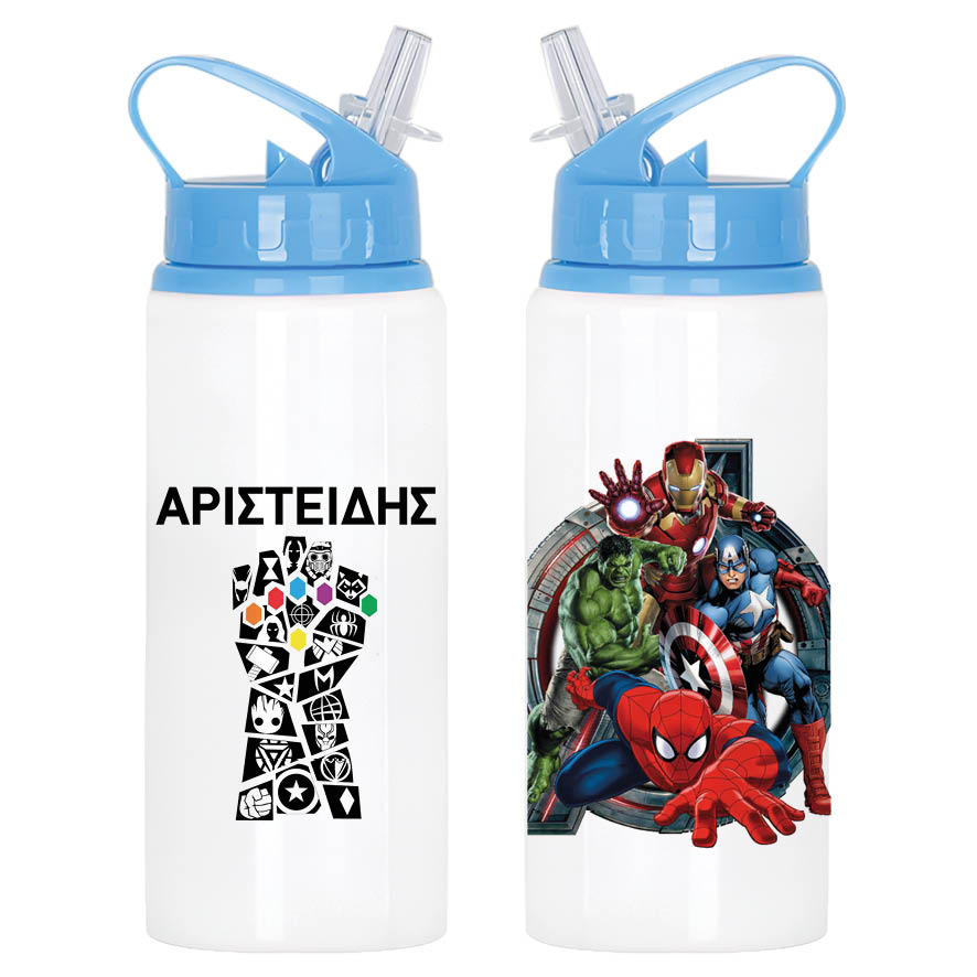 Μπουκάλι νερού με καλαμάκι λευκό “Marvel Super Ήρωες”