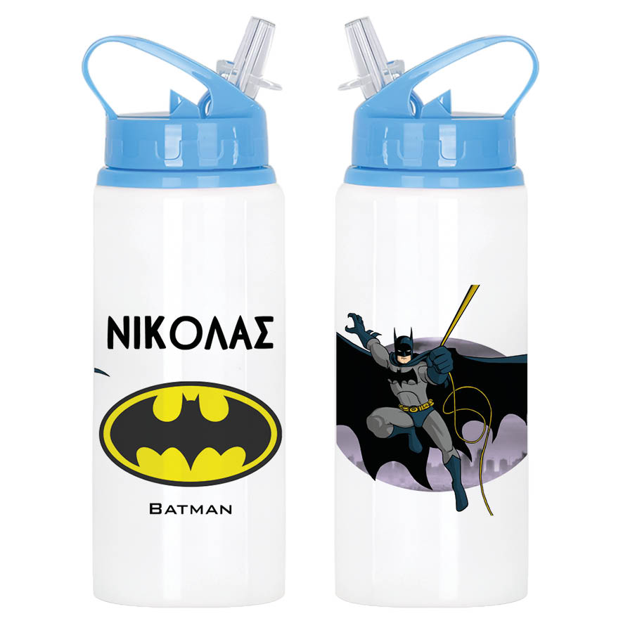 Μπουκάλι νερού με καλαμάκι λευκό “Batman”