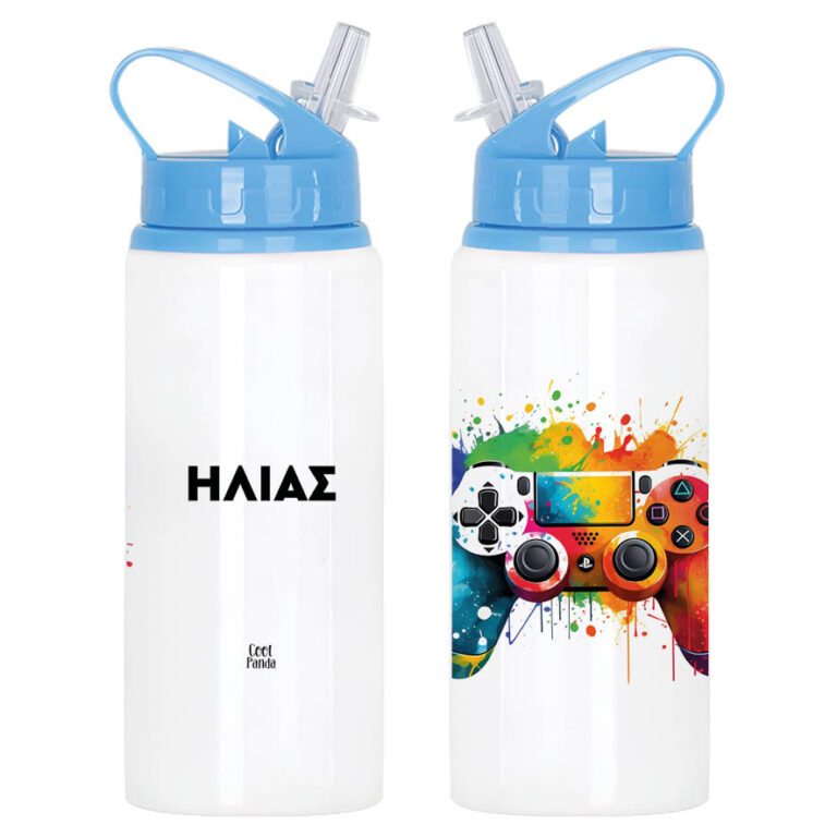 Μπουκάλι νερού με καλαμάκι λευκό “Colourful playstation”