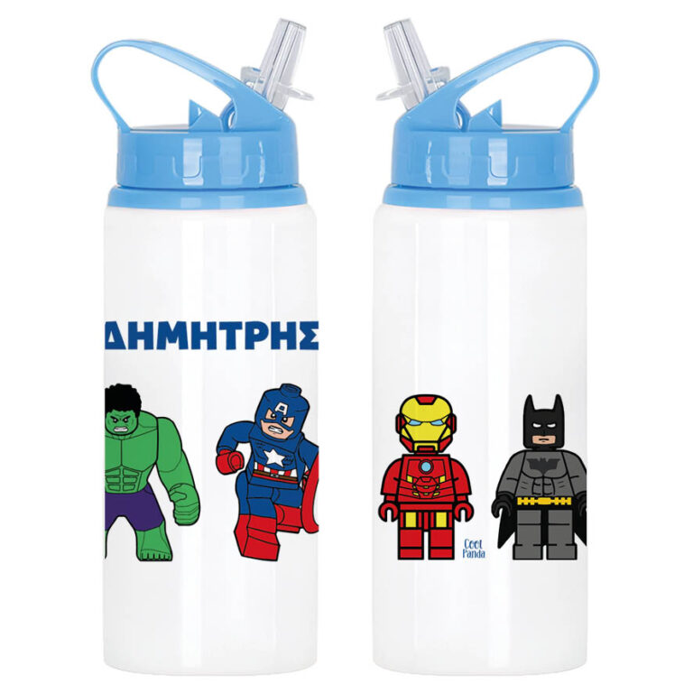 Μπουκάλι νερού με καλαμάκι λευκό “Marvel Heroes”