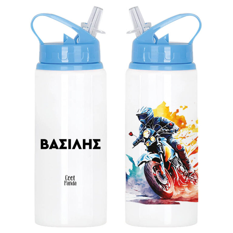 Μπουκάλι νερού με καλαμάκι λευκό “Μηχανή”