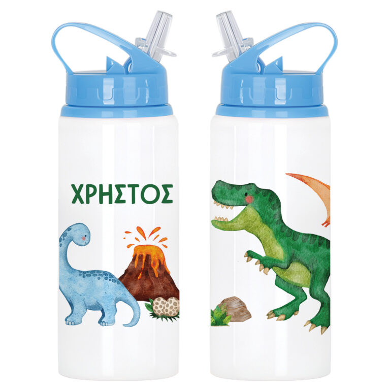 Μπουκάλι νερού με καλαμάκι λευκό “Δεινοσαυράκια”