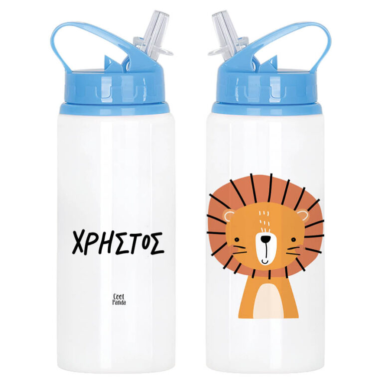 Μπουκάλι νερού με καλαμάκι λευκό “Λιονταράκι”