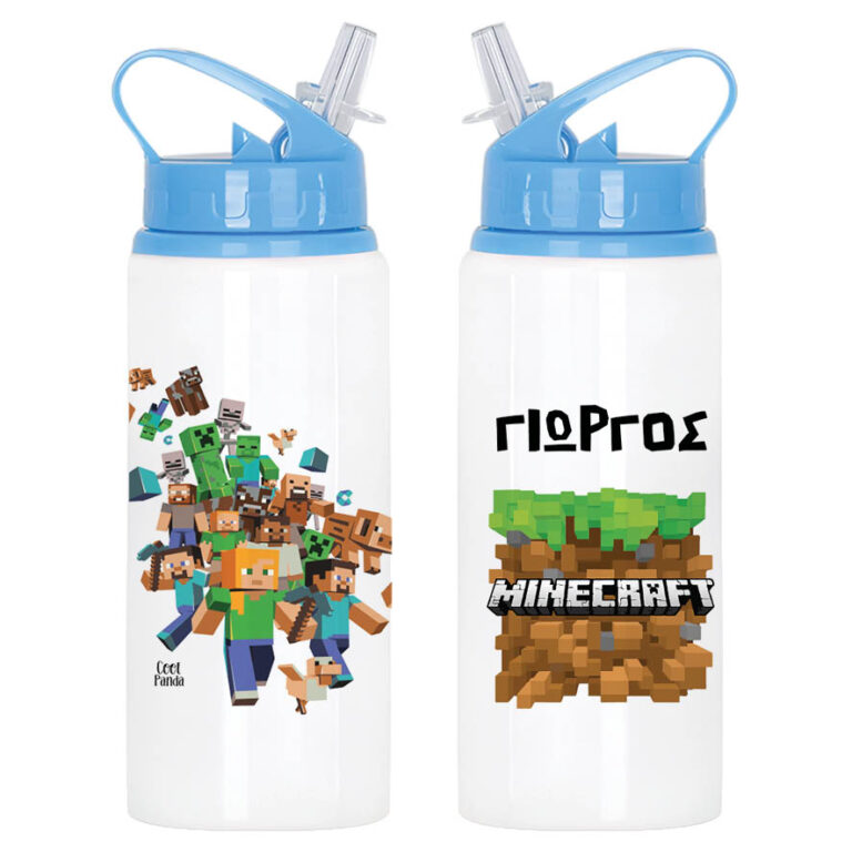 Μπουκάλι νερού με καλαμάκι λευκό “Minecraft”