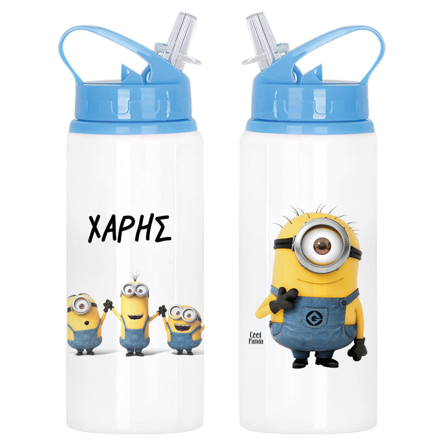Μπουκάλι νερού με καλαμάκι λευκό “Minnions”