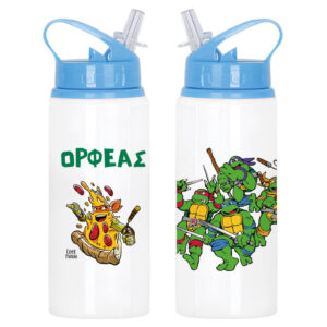 Μπουκάλι νερού με καλαμάκι λευκό “Χελωνονιτζάκια”