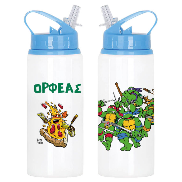 Μπουκάλι νερού με καλαμάκι λευκό “Χελωνονιτζάκια”