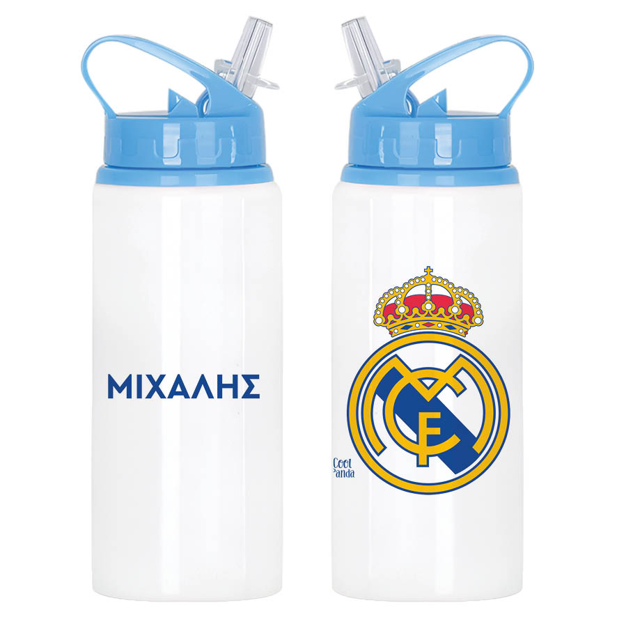 Μπουκάλι νερού με καλαμάκι λευκό “real madrid”
