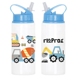 Μπουκάλι νερού με καλαμάκι λευκό “Trucks”
