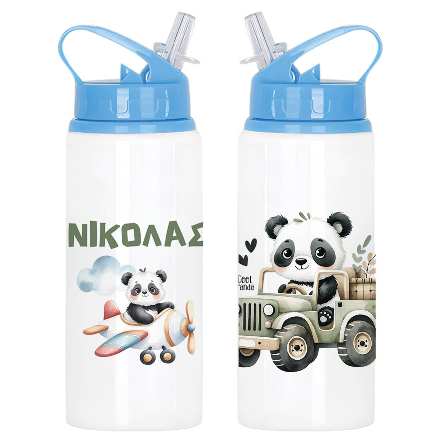 Μπουκάλι νερού με καλαμάκι λευκό “Panda”