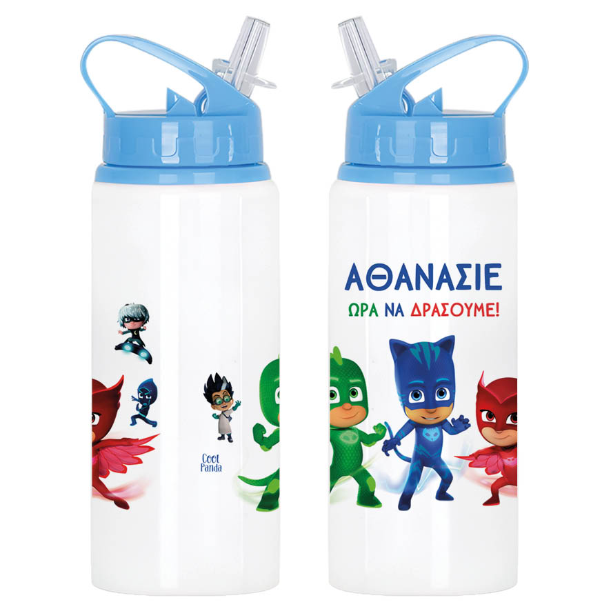 Μπουκάλι νερού με καλαμάκι λευκό “PJ masks”