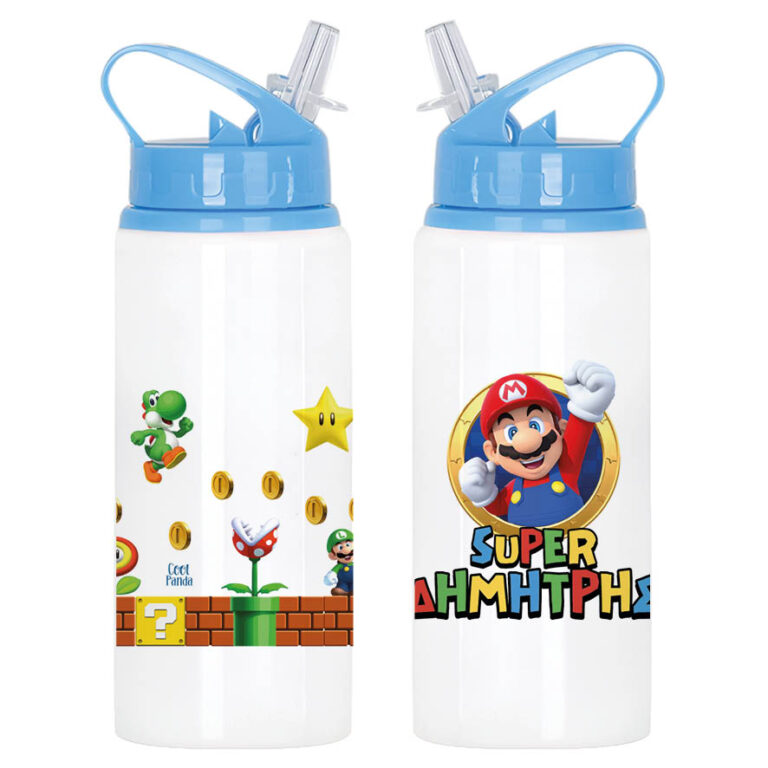 Μπουκάλι νερού με καλαμάκι λευκό “Super Mario”