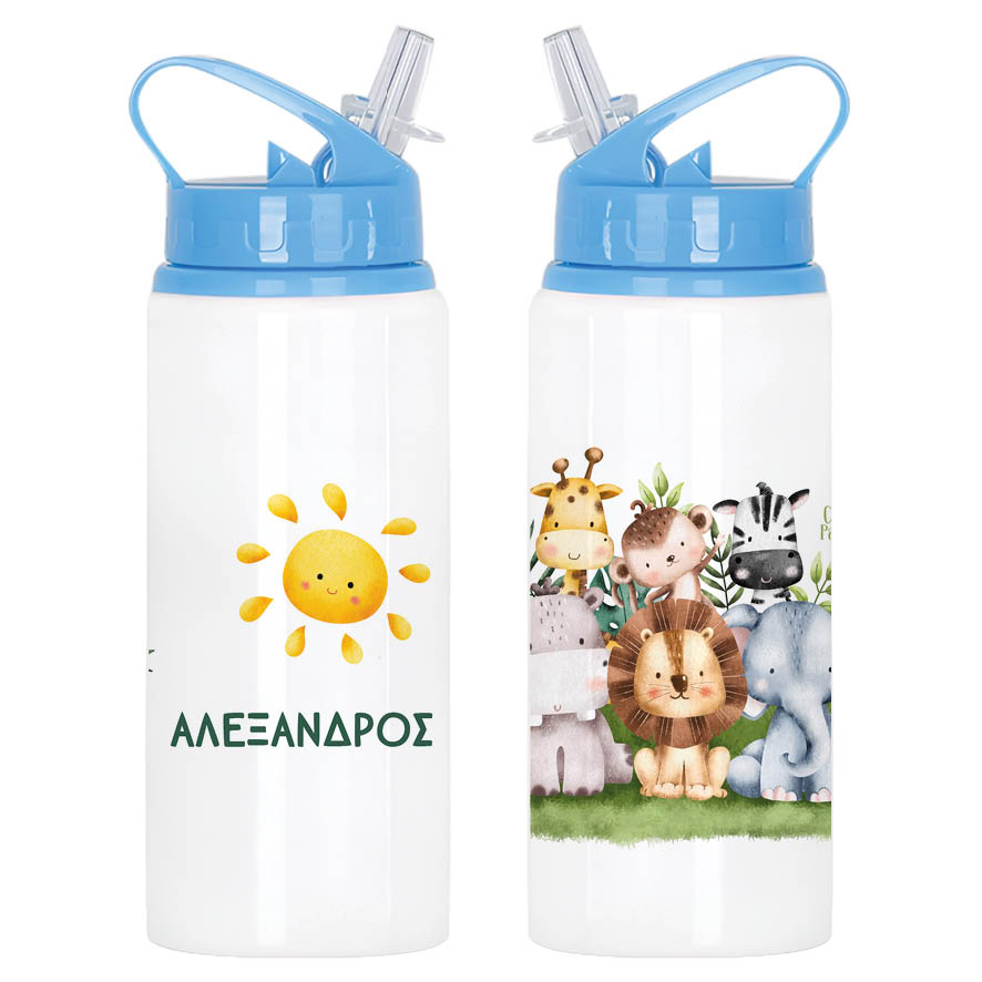 Μπουκάλι νερού με καλαμάκι λευκό “Animals”