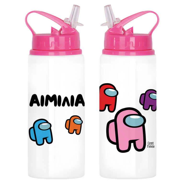 Μπουκάλι νερού με καλαμάκι λευκό “Among us”