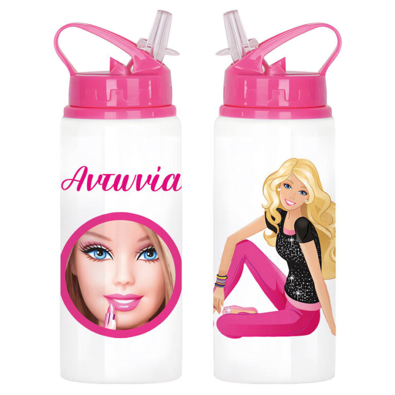 Μπουκάλι νερού με καλαμάκι λευκό “Barbie”