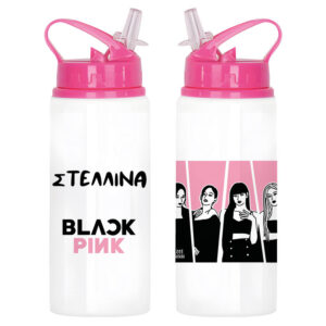 Μπουκάλι νερού με καλαμάκι λευκό “Black Pink”