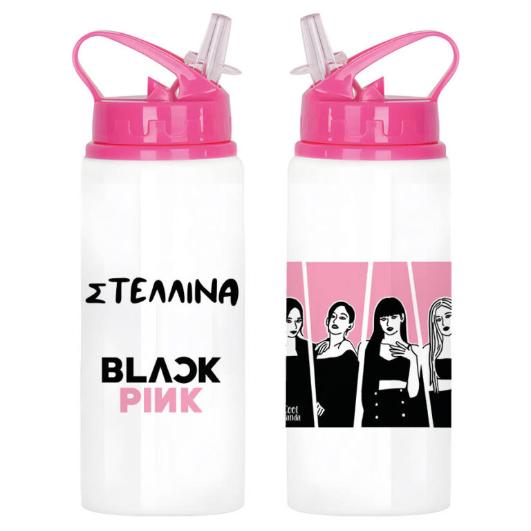 Μπουκάλι νερού με καλαμάκι λευκό “Black Pink”