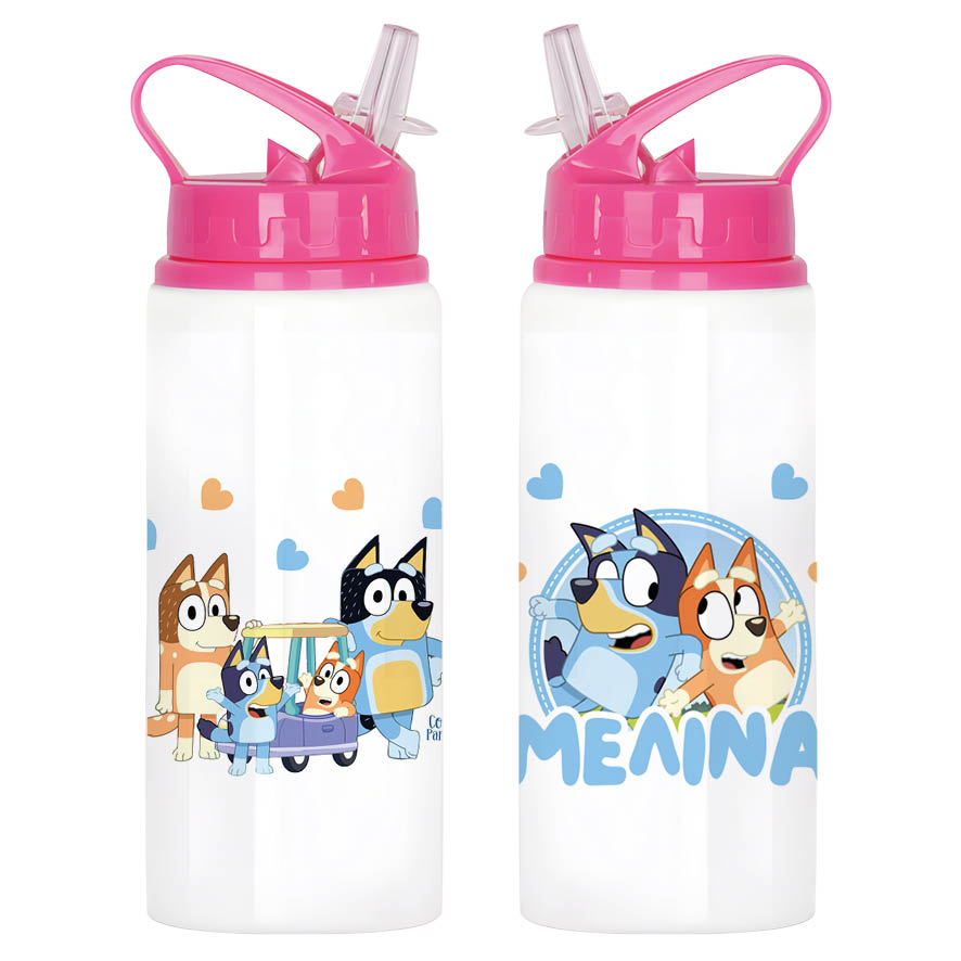 Μπουκάλι νερού με καλαμάκι λευκό “Bluey”