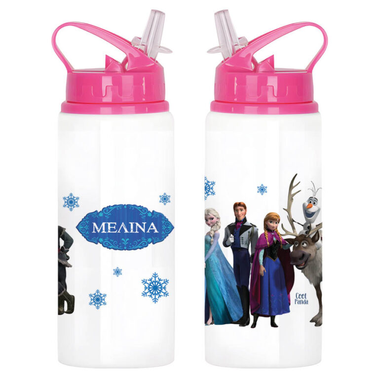 Μπουκάλι νερού με καλαμάκι λευκό “Frozen”