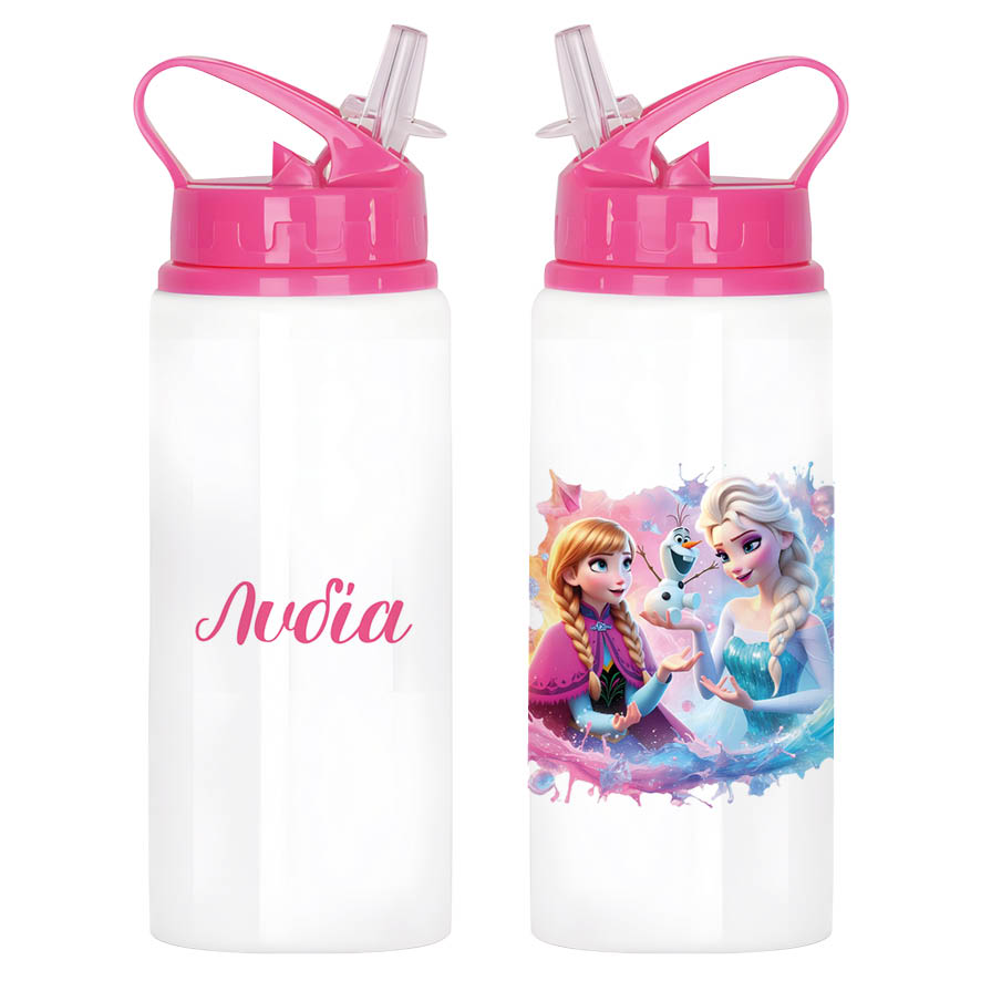 Μπουκάλι νερού με καλαμάκι λευκό “Frozen Elsa & Anna”