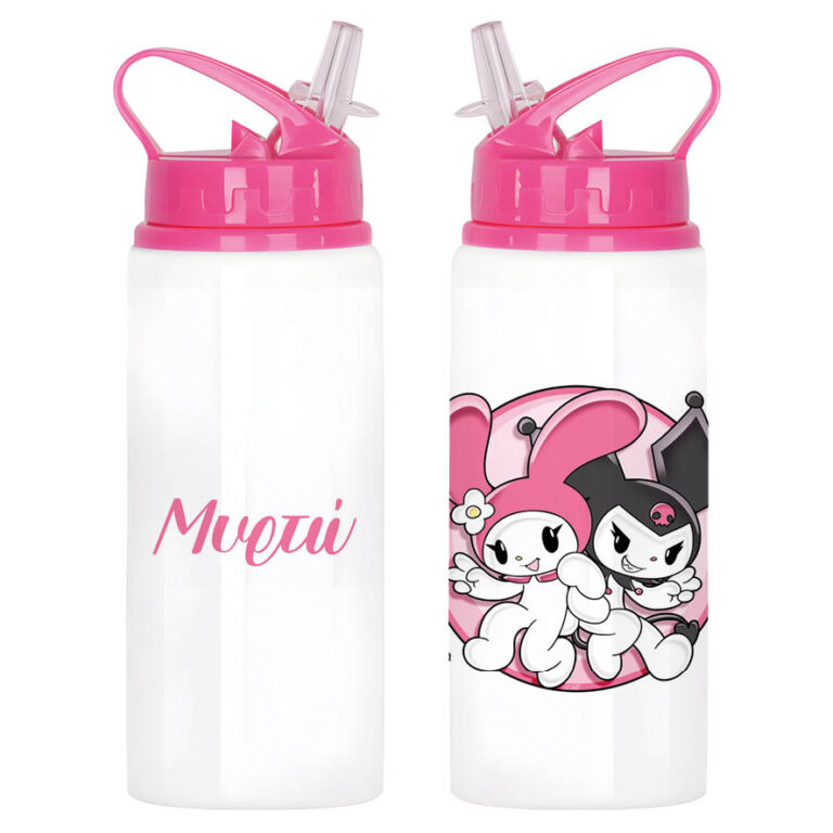 Μπουκάλι νερού με καλαμάκι λευκό “Kuromi”