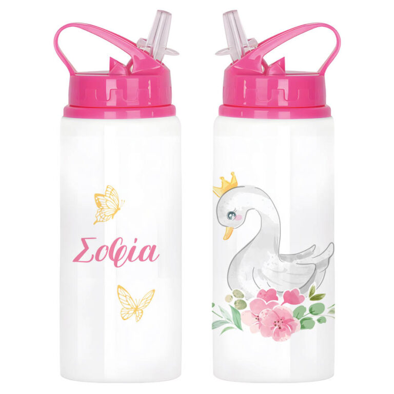 Μπουκάλι νερού με καλαμάκι λευκό “Κύκνος”