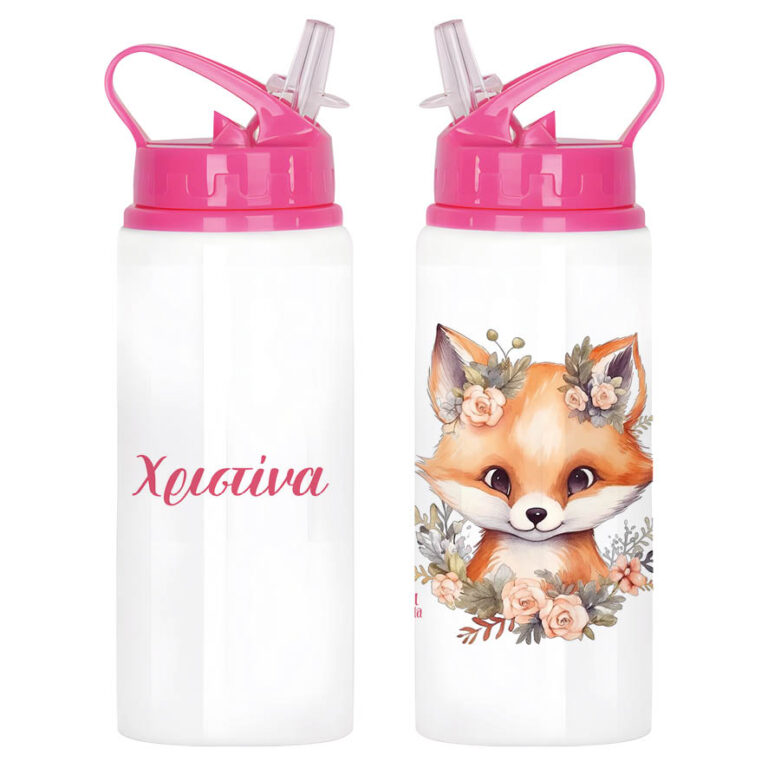 Μπουκάλι νερού με καλαμάκι λευκό “Αλεπουδάκι”