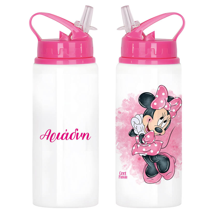 Μπουκάλι νερού με καλαμάκι λευκό “Minnie Mouse”
