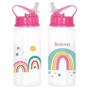 Μπουκάλι νερού με καλαμάκι λευκό “Ουράνια τόξα”