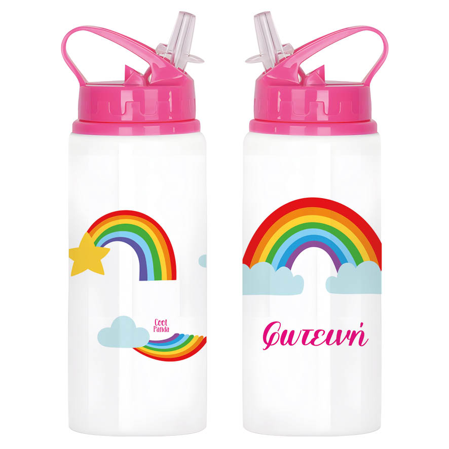 Μπουκάλι νερού με καλαμάκι λευκό “Ουράνιο τόξο”