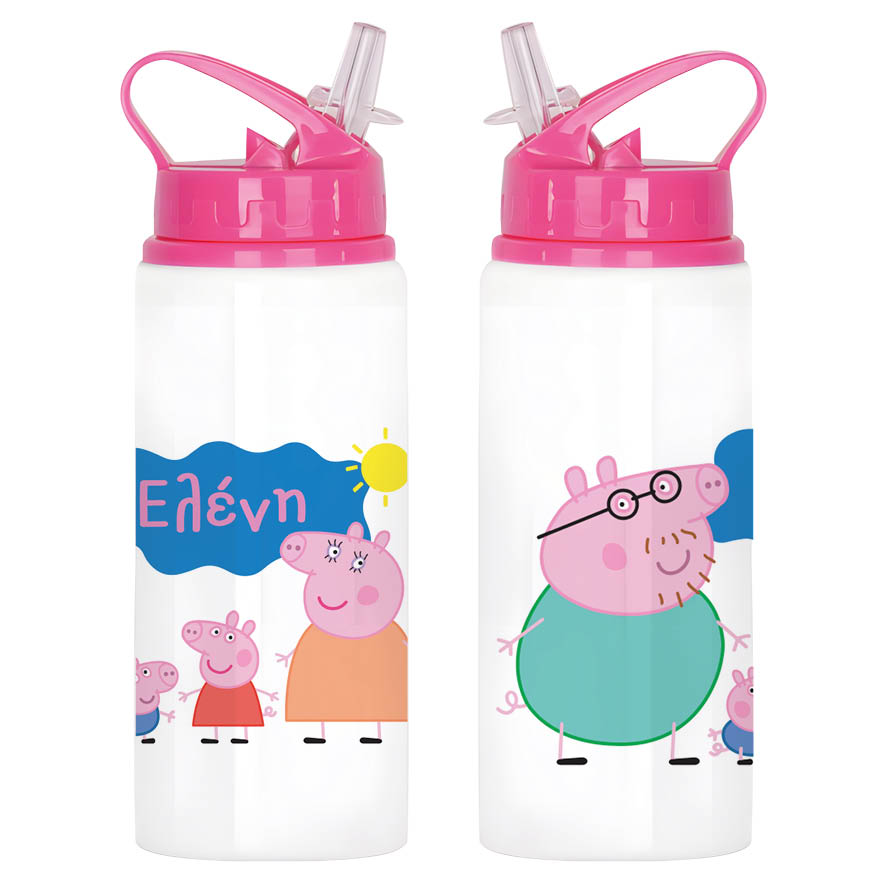 Μπουκάλι νερού με καλαμάκι λευκό “Peppa pig”