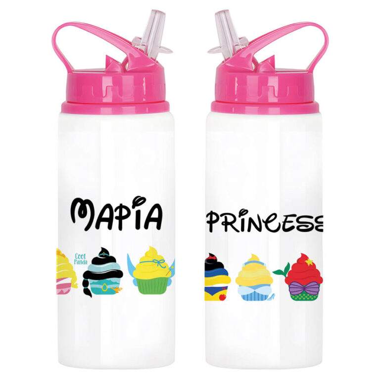 Μπουκάλι νερού με καλαμάκι λευκό “Πριγκίπισσες Cupcake”
