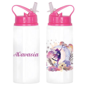 Μπουκάλι νερού με καλαμάκι λευκό “Μωβ Νεράιδα”